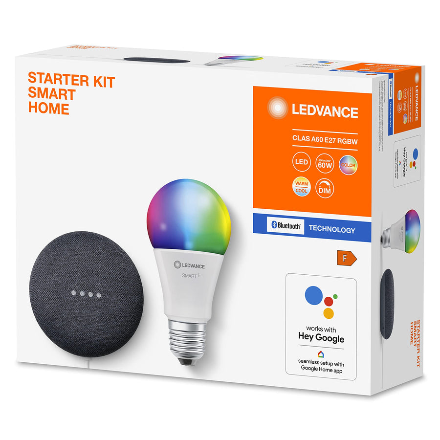 Google-Nest Mini + SMART+ Classic A60 RGBW Lamp voor Google Assistant - Zwart (Nieuw)