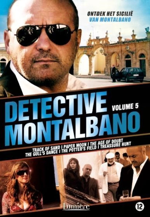 Detective Montalbano volume 5 dvd, hoes voorkant met Montalbano met zonnebril, tweedehands