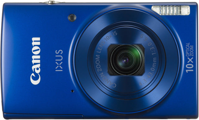 Canon IXUS 180 digitale compactcamera, blauw, voorkant met 10x zoomlens, tweedehands