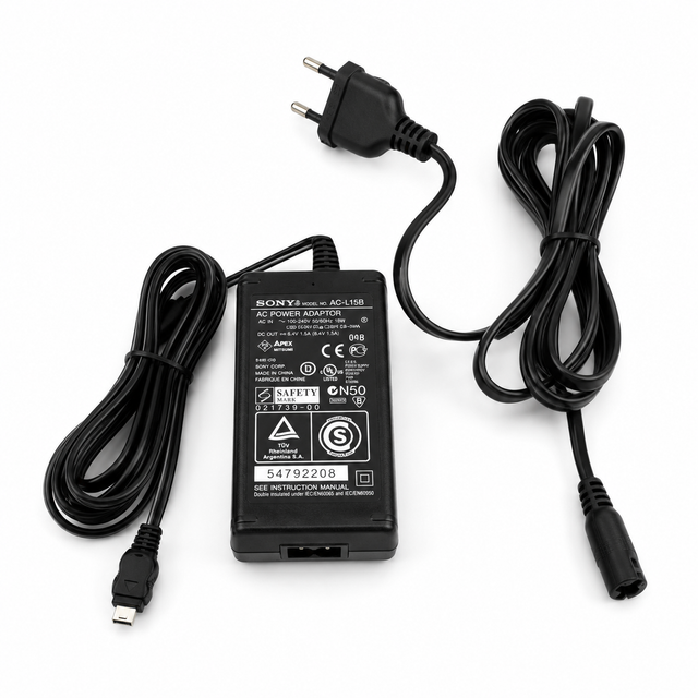 Sony AC-L15B netadapter voor Handycam, zwart, adapter met netsnoer en Europese stekker, tweedehands