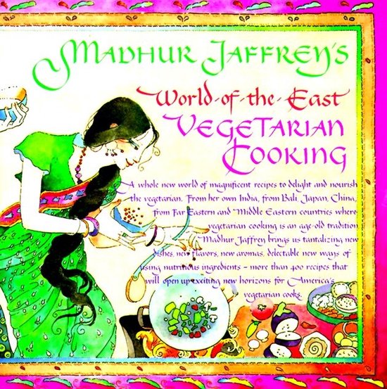 Madhur Jaffrey's World-of-the-East Vegetarian Cooking, Madhur Jaffrey, omslag met een vrouw en groenten, tweedehands
