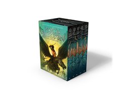 Percy Jackson & The Olympians Boxed Set, Rick Riordan, cassette met vijf delen, tweedehands