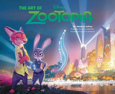 The Art of Zootopia, Jessica Julius, omslag met een vos en een konijn voor een verlichte stad, tweedehands