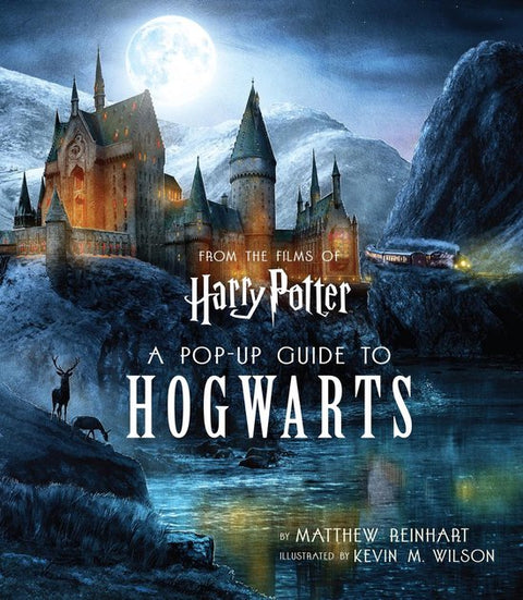 Harry Potter, A Pop-Up Guide to Hogwarts, Matthew Reinhart, donkerblauwe omslag met een kasteel bij volle maan, tweedehands