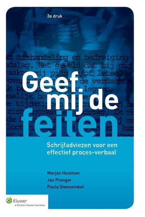 Geef mij de feiten, Marjan Huisman, 3e druk, blauwe omslag met getypte tekst, tweedehands