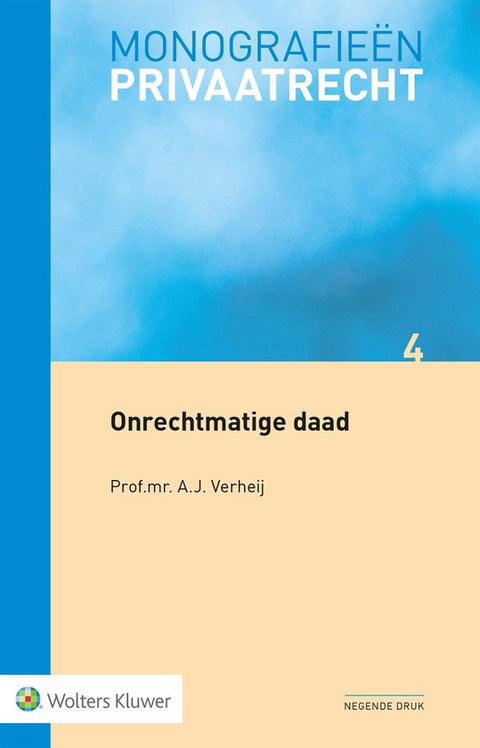 Monografieën Privaatrecht 4, Onrechtmatige daad, A.J. Verheij, negende druk, omslag met blauwe en beige vlakken, tweedehands