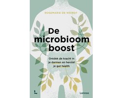 De microbioom boost, Rosemarie de Weirdt, lichtgroene omslag met een silhouet van een lichaam met bladeren, tweedehands