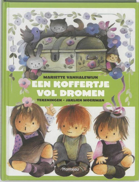 Een koffertje vol dromen, Mariette Vanhalewijn, groene omslag met drie kinderen en een kist, tweedehands