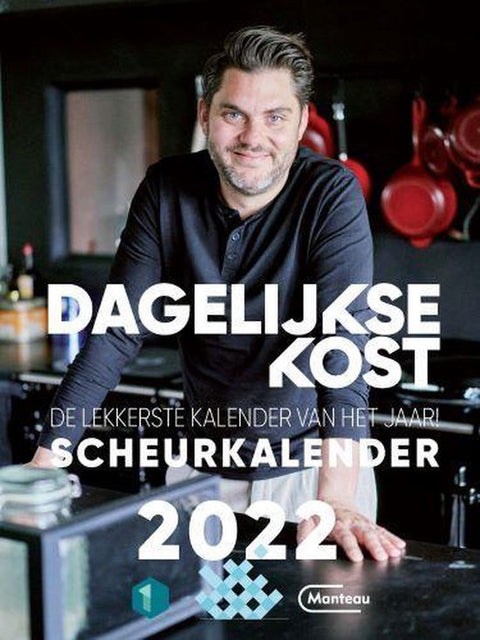 Dagelijkse Kost Scheurkalender 2022, Jeroen Meus, omslag met een lachende man in een keuken, tweedehands