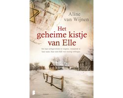 Het geheime kistje van Elle, Aline van Wijnen, omslag met een besneeuwd landschap met houten huizen, tweedehands