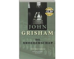 De Broederschap, John Grisham, grijsgroene omslag met een donkere zwart-witfoto en een prijssticker, tweedehands