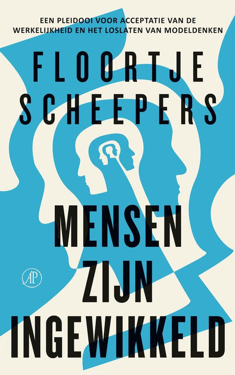 Mensen zijn ingewikkeld, Floortje Scheepers, blauw-witte omslag met silhouetten van hoofden, tweedehands