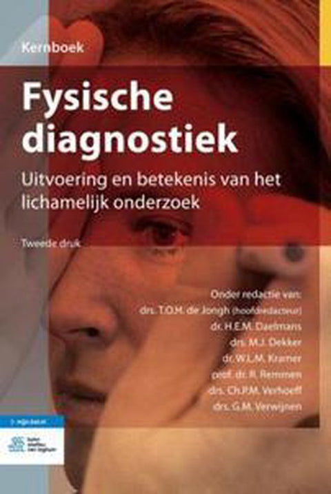 Fysische diagnostiek, T.O.H. de Jongh, tweede druk, roodbruine omslag met een gezicht en een hand, tweedehands