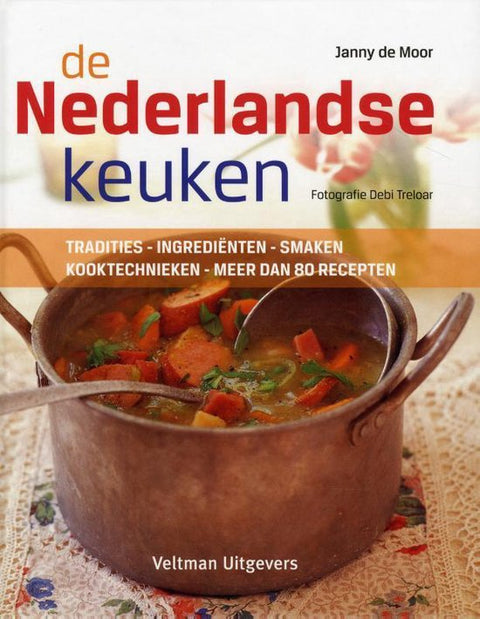 De Nederlandse keuken, Janny de Moor, omslag met een koperen pan met soep en groenten, tweedehands