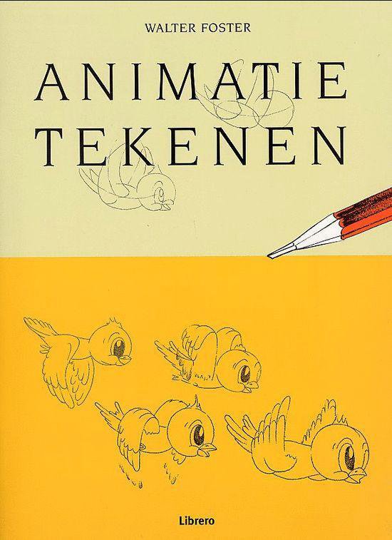 Animatie tekenen, Walter Foster, gele omslag met getekende vogeltjes en een potlood, tweedehands
