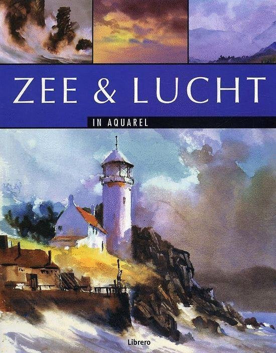 Zee & lucht in aquarel, Arnold Lowrey, omslag met een geschilderde vuurtoren aan een rotskust, tweedehands