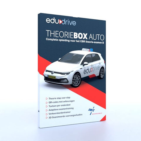 Edudrive Theoriebox Auto, CBR theorie-examen B, donkerblauwe omslag met een witte auto, tweedehands