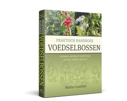 Praktisch handboek voedselbossen, Martin Crawford, groene omslag met foto's van planten en getekende bomen, tweedehands