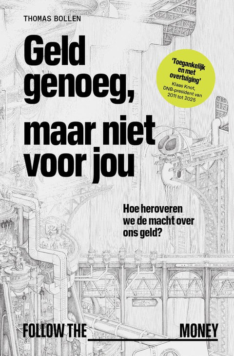 Geld genoeg, maar niet voor jou, Thomas Bollen, omslag met een gedetailleerde zwart-wittekening, tweedehands