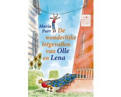De wonderlijke lotgevallen van Olle en Lena, Maria Parr, omslag met een kind aan een lijn tussen huizen, tweedehands