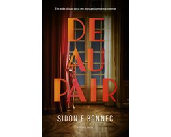 De au pair, Sidonie Bonnec, donkere omslag met een raam en een figuur achter een rood gordijn, tweedehands