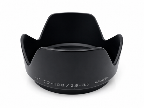 Minolta zonnekap voor GT 7.2-50.8 mm F/2.8-3.5, DiMAGE 5, 7 en 7i, zwart, tulpvorm met opdruk, tweedehands