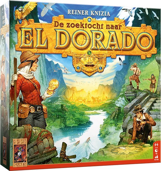 999 Games De Zoektocht naar El Dorado bordspel, doos voorkant met ontdekkingsreizigers