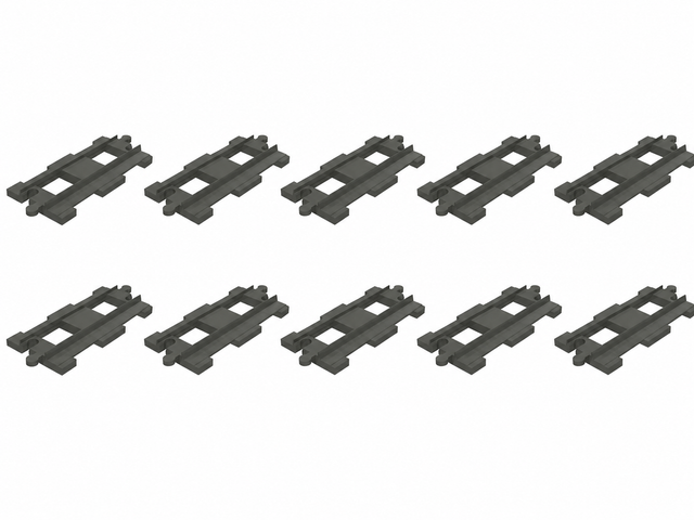 LEGO DUPLO 10x rechte treinsporen, tien donkergrijze railstukken in twee rijen van vijf, tweedehands