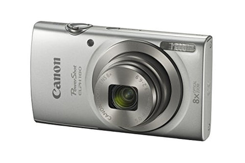 Canon PowerShot ELPH 180 compactcamera, zilver, schuin van voren met 8x zoomlens, tweedehands
