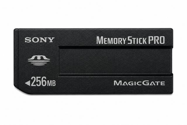 Sony Memory Stick Pro MagicGate 256MB, zwart, voorkant met opschrift 256MB, tweedehands