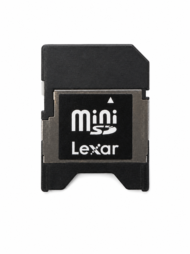 Lexar miniSD naar SD adapter, zwart, voorkant met een miniSD-kaart erin, tweedehands