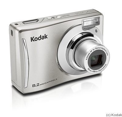 Kodak EasyShare C140 digitale compactcamera, zilver, schuin van voren met 3x zoomlens, tweedehands