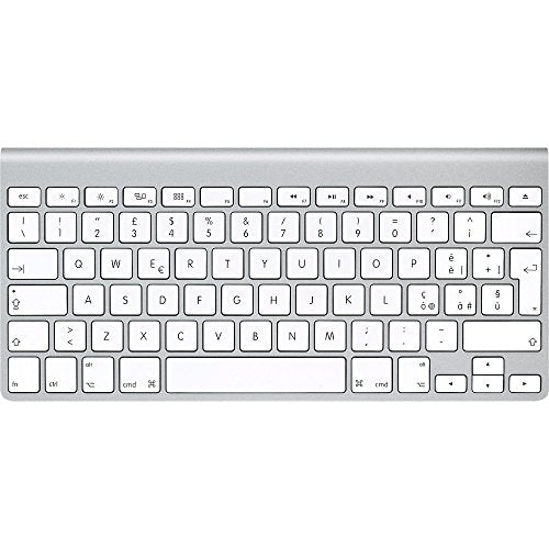 Apple draadloos Bluetooth toetsenbord A1314, zilver met witte toetsen, Italiaanse QWERTY-indeling, bovenkant
