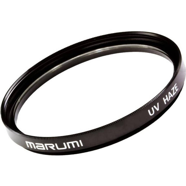 Marumi UV Haze filter 72mm met zwarte metalen vatting en opdruk MARUMI UV HAZE, los filter schuin van voren