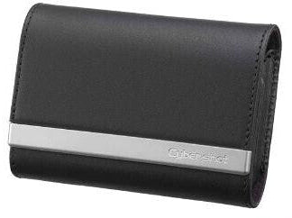 Sony LCS-THP leren hoes voor Cyber-shot, zwart met zilveren band, gesloten hoes van voren, tweedehands