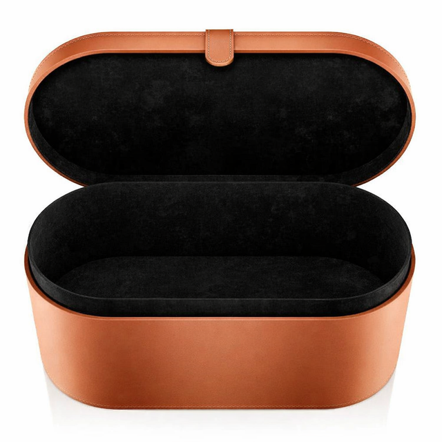 Dyson Airwrap opbergcase, Copper Silver koperkleurig, geopende case met zwarte binnenkant, tweedehands