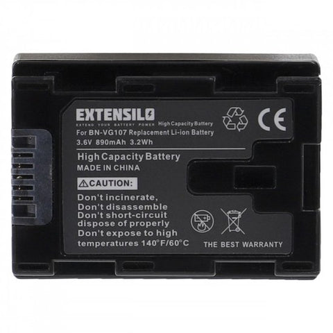 Accu voor JVC BN-VG107, Everio GZ-E, GZ-HM en GZ-MS-serie, zwarte vervangende accu met etiket For BN-VG107