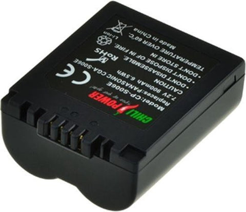 ChiliPower accu voor Panasonic CGA-S006, zwart, accu schuin met label 7.2V 900mAh en contacten, tweedehands