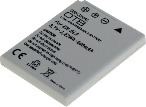 Accu voor Nikon EN-EL8, Coolpix P en S-serie, grijze vervangende accu met etiket For EN-EL8