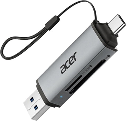 Acer 2-in-1 SD-kaartlezer ODK4E0 met USB-A en USB-C, grijs aluminium, tweedehands