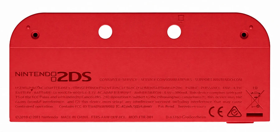 Achterkant / backplate voor Nintendo 2DS (FTR-001), rood, bovenste achterplaat met cameragaten, nieuw