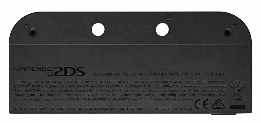 Achterkant / backplate voor Nintendo 2DS (FTR-001), zwart, bovenste achterplaat met cameragaten, nieuw