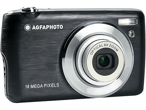 AgfaPhoto Realishot DC8200 digitale compactcamera, zwart, voorkant met 8x zoomlens en 18 megapixel, tweedehands