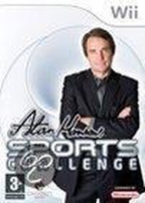Nintendo Wii Alan Hansen's Sports Challenge van Oxygen Games, doos voorkant met man in pak op wit, tweedehands