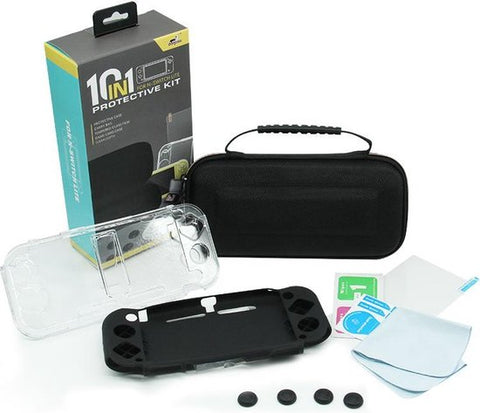 Algemeen-10-in-1 Protective Kit voor Nintendo Switch Lite - Zwart (Nieuw)