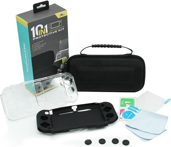Algemeen-10-in-1 Protective Kit voor Nintendo Switch Lite - Zwart (Nieuw)