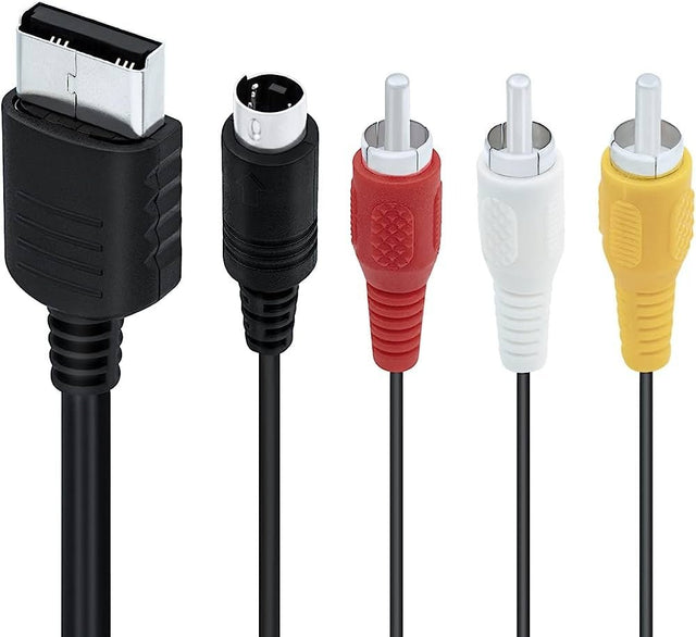 AV-kabel voor Sega Dreamcast, zwart, Dreamcast-stekker, S-Video-stekker en rode, witte en gele tulpstekkers