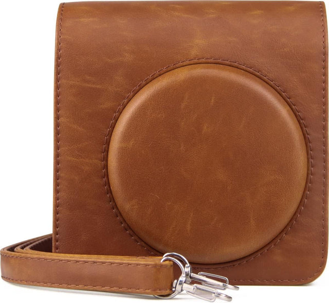 Case voor Instax SQUARE SQ1, bruin, PU-leren hoes met ronde klep en schouderriem, tweedehands