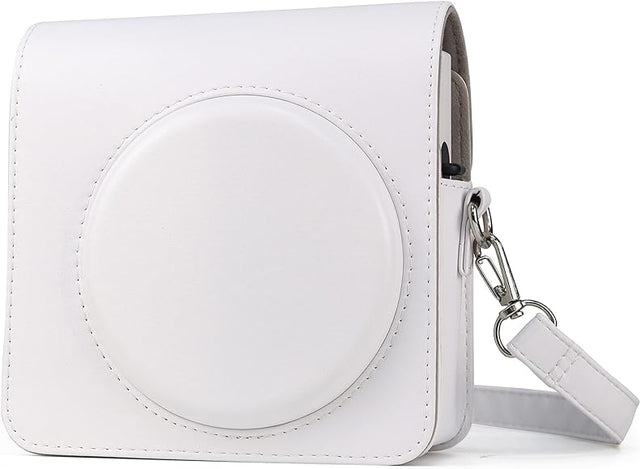 Hoes voor Instax Square SQ1, parelwit Pearl White, gesloten hoes schuin van voren met riem, tweedehands