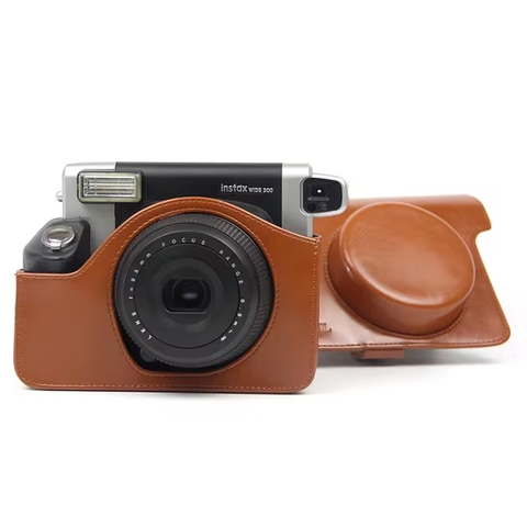 Case voor Instax Wide 300 bruin, leren onderdeel met een Instax Wide 300 erin en losse klep, tweedehands
